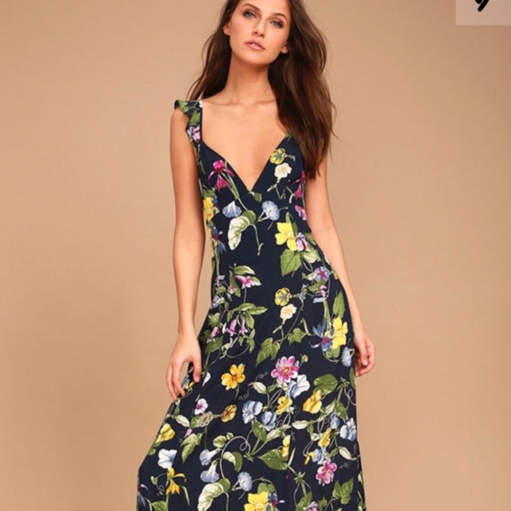 Lulus Navy Blue Floral Maxi Dress